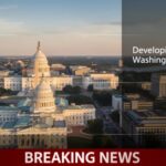 Aerial view of the Capitol building in Washington D.C. with a breaking news banner