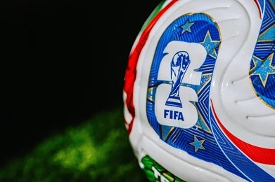 2689640007 Close-up of a FIFA-branded soccer ball on grass