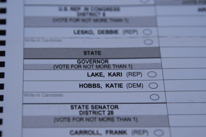 Ballot with Kari Lake and Katie Hobbs for Governor.