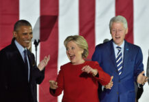 Barack Obama, Hillary Clinton, Bill Clinton at an event.